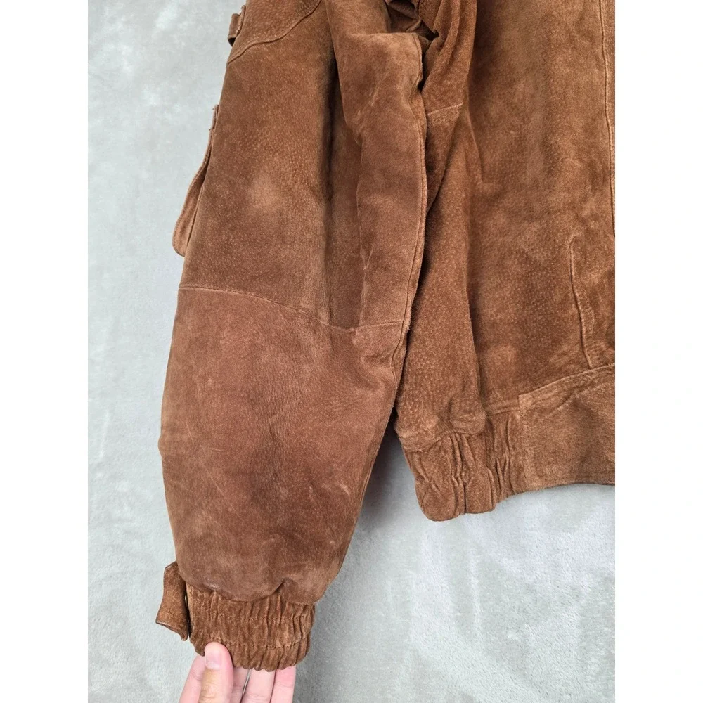 Vintage Weekends Suede Leather Bomber Jacket Mens XLT Brown Quilted Lined Zip